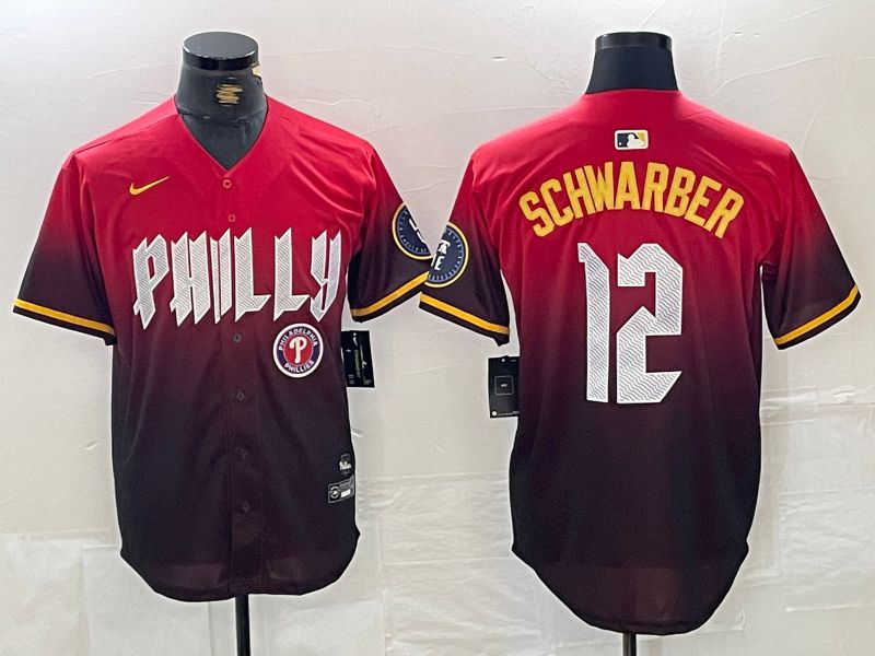 Men Philadelphia Phillies #12 Schwarber Red City Edition Nike 2024 MLB Jersey style 4